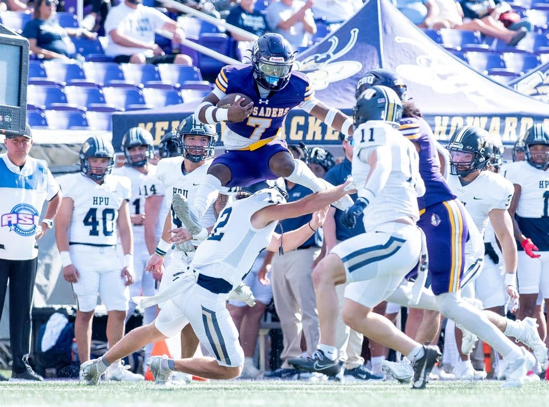 College student-athlete competing in a college football game
